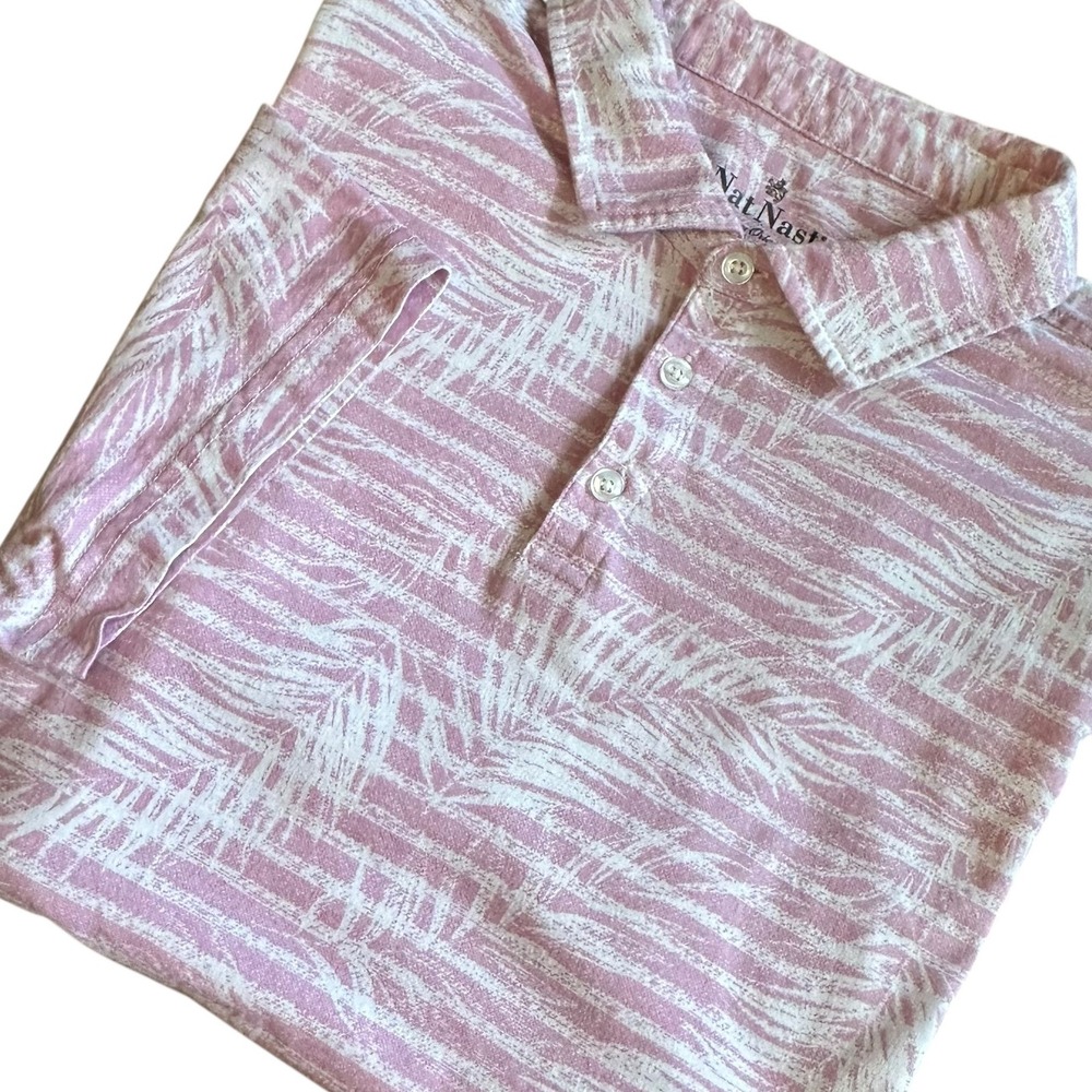 Nat Nast Luxury Originals Polo Men's XXL Pink Palm Tree Print‎ Polo Short Sleeve